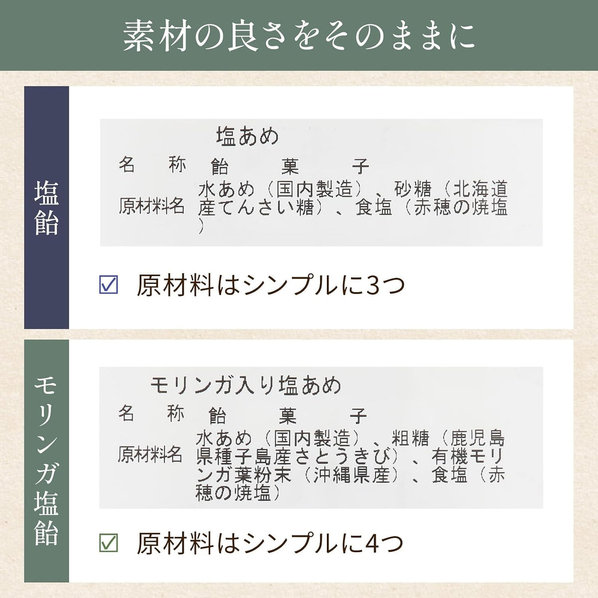 素材の良さをそのままに（原材料）
